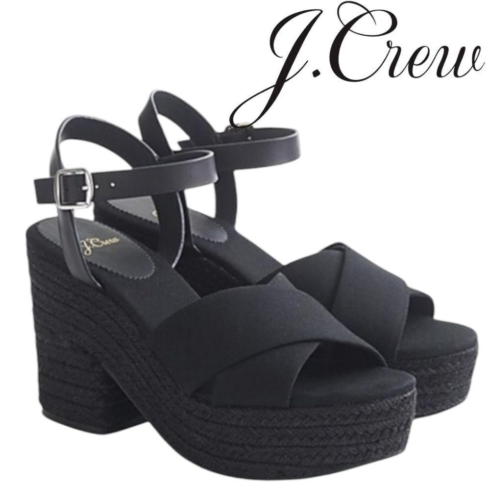 Jcrew Collection NWT black  strap platform wedge espadrilles 6.5